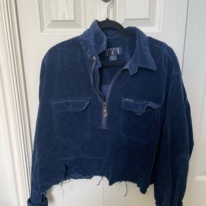 cropped corduroy quarter zip jacket